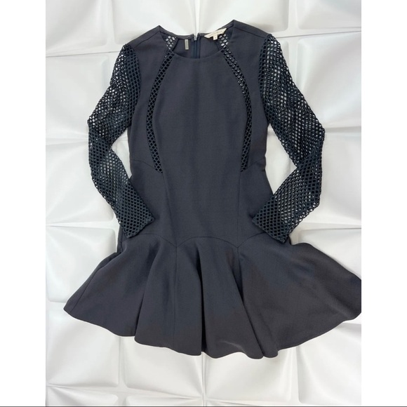$425 Rebecca Taylor Sz 4 Gray Mesh Fishnet Fit and Flare Dress Skater Work - Picture 5 of 12